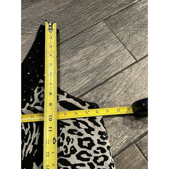 Lapis Beaded Black White Tunic Abstract Top Leopard 2 Layer Size L - Picture 4 of 11